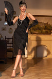 Black Roaring 1920s Gatsby Fringed Flapper Dress