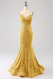 Golden Mermaid Sweetheart Sweep Train Ball Dress With Sequins