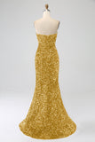 Royal Blue Mermaid Strapless Sequins Long Ball Dress With Slit