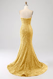 Golden Mermaid Sweetheart Sweep Train Ball Dress With Sequins