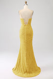 Black Mermaid Spaghetti Straps V-Neck Sequin Long Ball Dress With Split