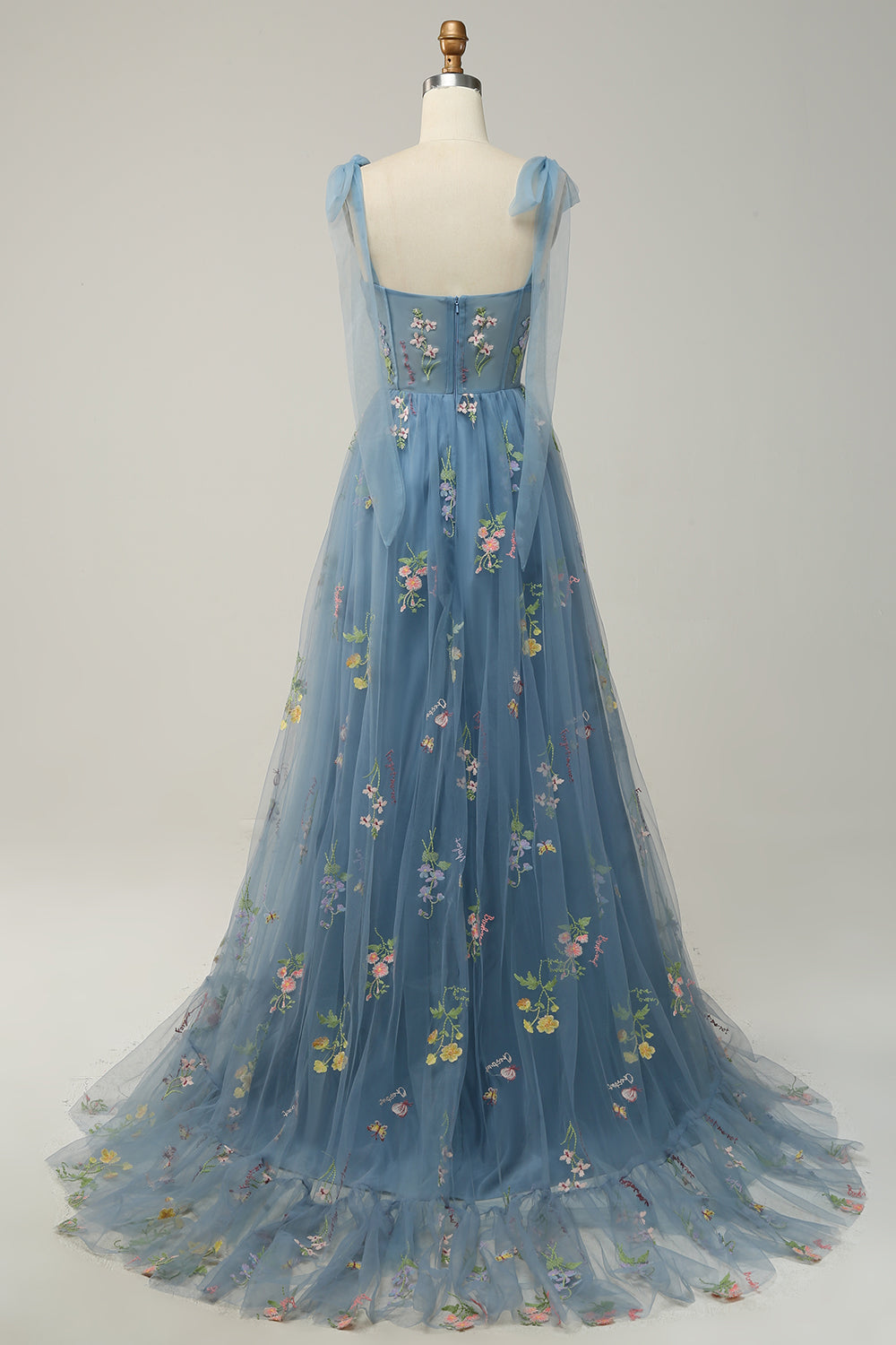 Lavender Tulle A Line Corset Plus Size Ball Dress with Embroidered Floral