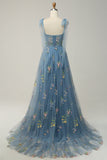Lavender Tulle A Line Corset Plus Size Ball Dress with Embroidered Floral