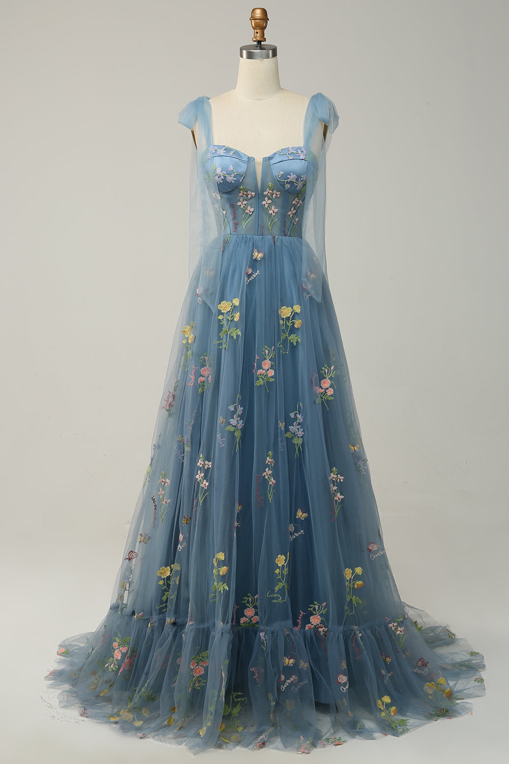 Lavender Tulle A Line Corset Plus Size Ball Dress with Embroidered Floral