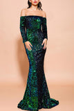 Green Mermaid Sequin Long Ball Dress with Sleeves
