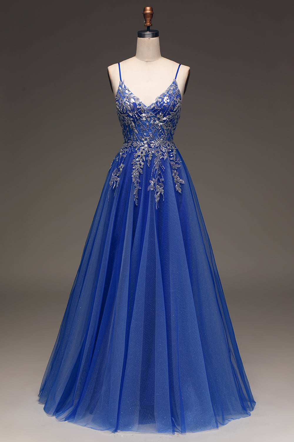A-Line Sequins Royal Blue Ball Dress with Appliques