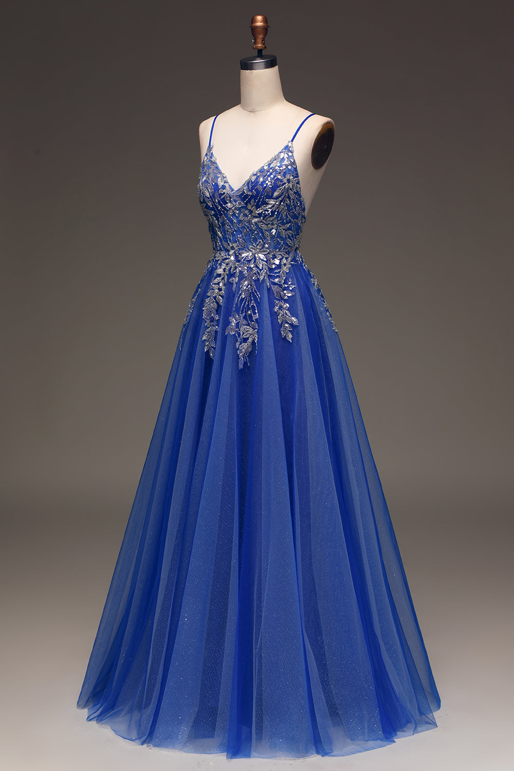 A-Line Sequins Royal Blue Ball Dress with Appliques