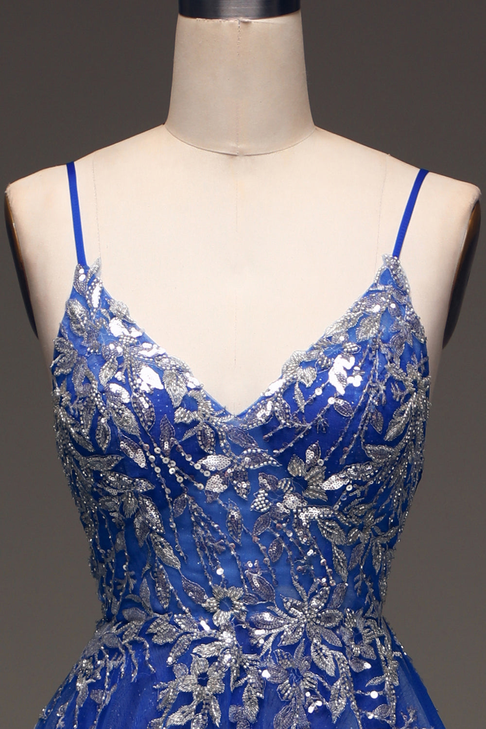 A-Line Sequins Royal Blue Ball Dress with Appliques