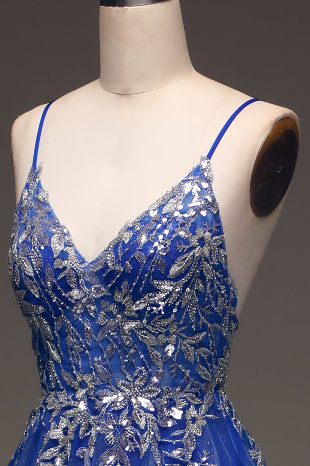 A-Line Sequins Royal Blue Ball Dress with Appliques