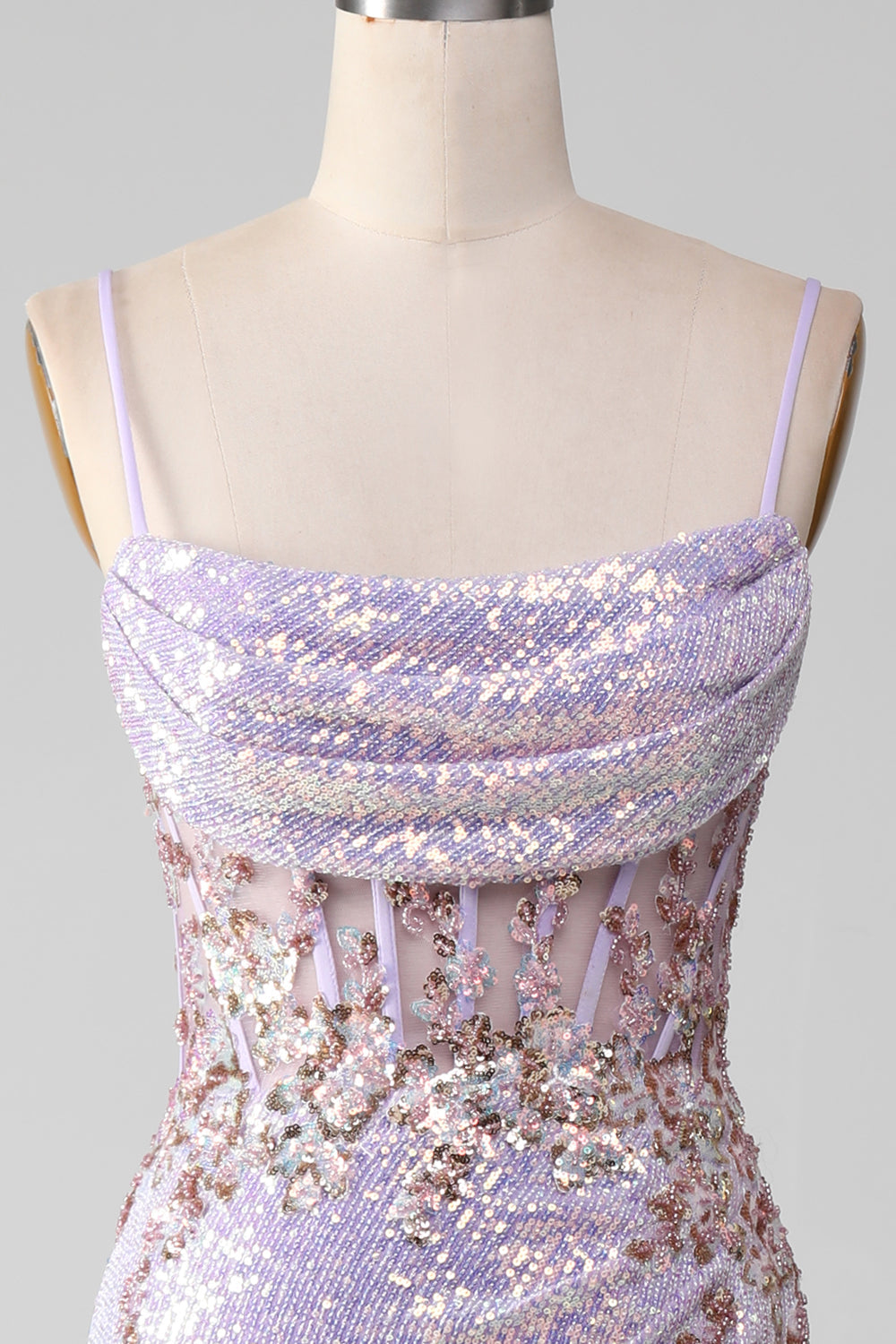 Sparkly Lilac Mermaid Spaghetti Straps Ball Dress with Slit