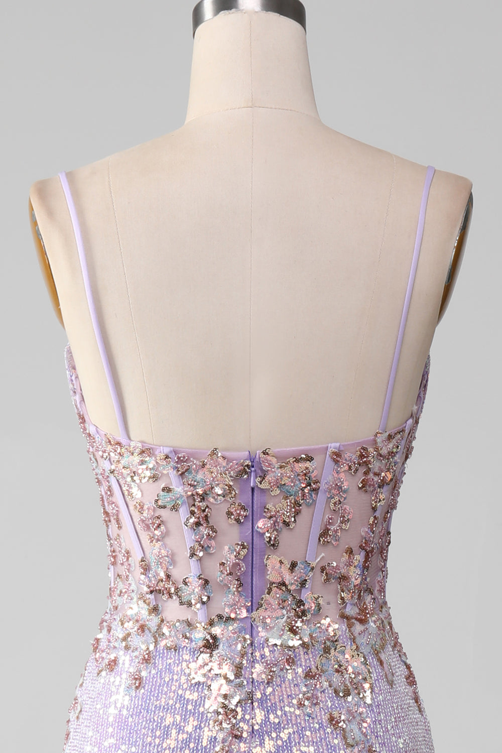 Sparkly Lilac Mermaid Spaghetti Straps Ball Dress with Slit