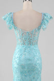 Sky Blue Mermaid Off the Shoulder Sequin Ball Dress with Slit