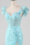 Sky Blue Mermaid Off the Shoulder Sequin Ball Dress with Slit