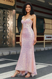 Pink Mermaid Sweetheart Sequins Corset Long Ball Dress