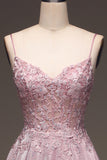 Glitter Spaghetti Straps Corset Blush Ball Dress with Beading