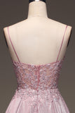 Glitter Spaghetti Straps Corset Blush Ball Dress with Beading