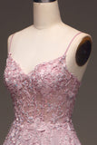 Glitter Spaghetti Straps Corset Blush Ball Dress with Beading