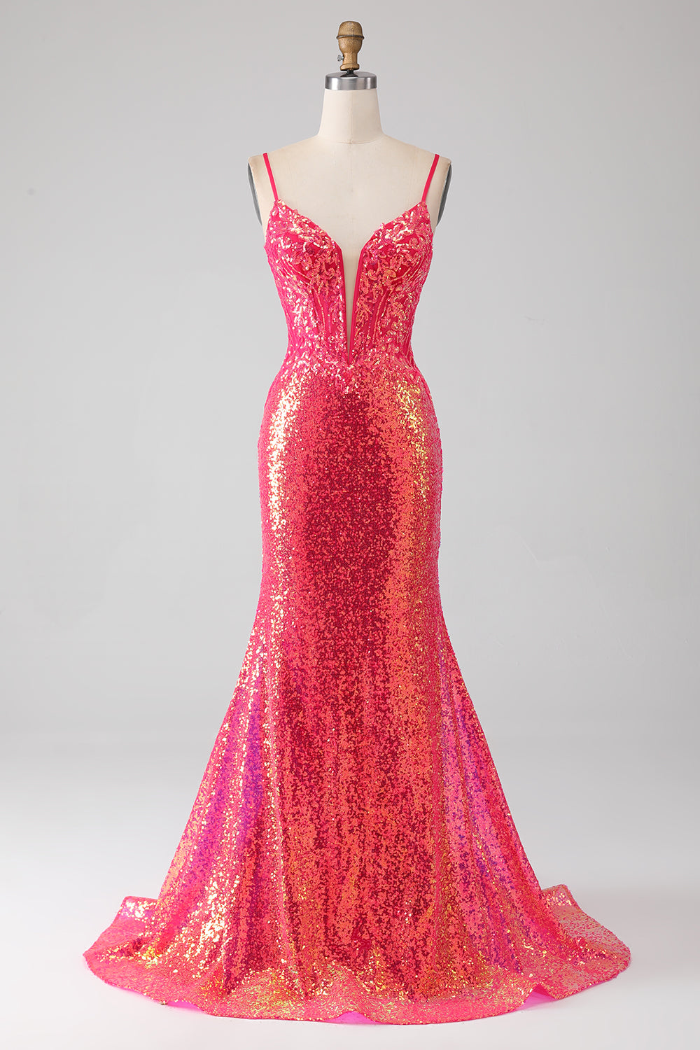 Sparkly Mermaid Fuchsia Ball Dress with Sequins
