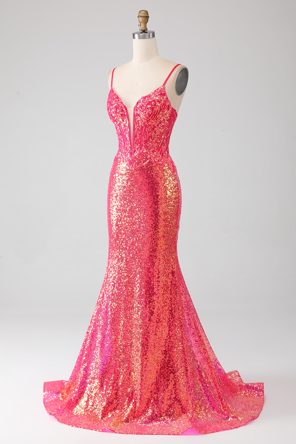 Sparkly Mermaid Fuchsia Ball Dress with Sequins