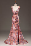 Blush Sparkly Sequin Mermaid Long Ball Dress With Slit