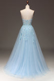 A Line Light Blue Sequin Spaghetti Straps Ball Dress With Appliques
