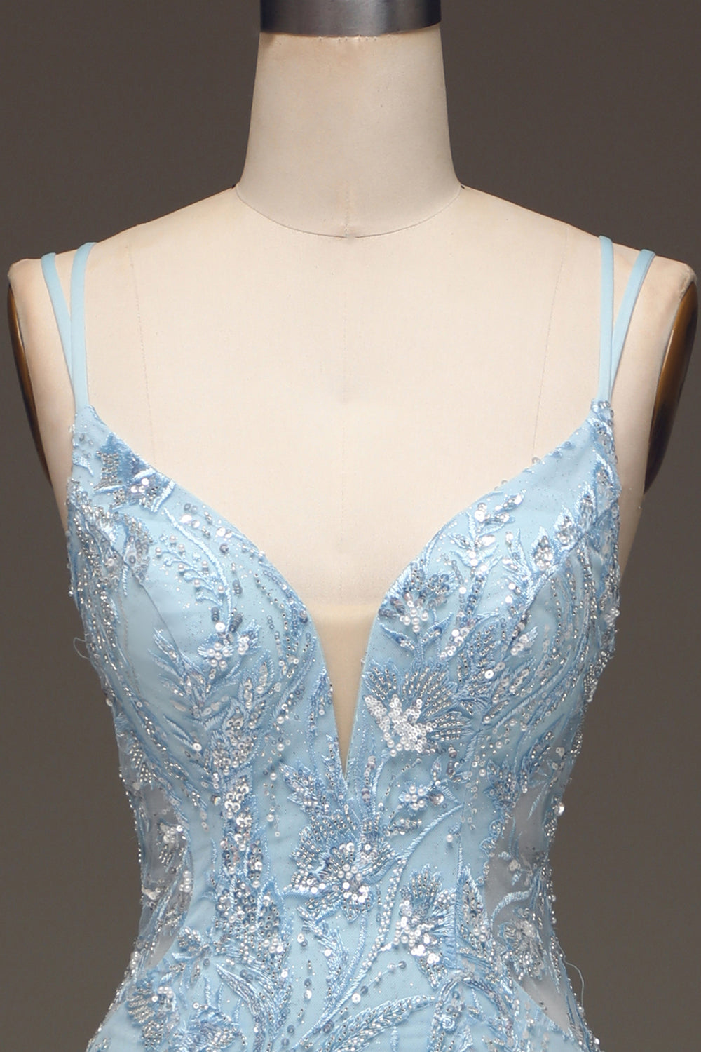 Blue Tulle Mermaid Ball Dress with Beaded