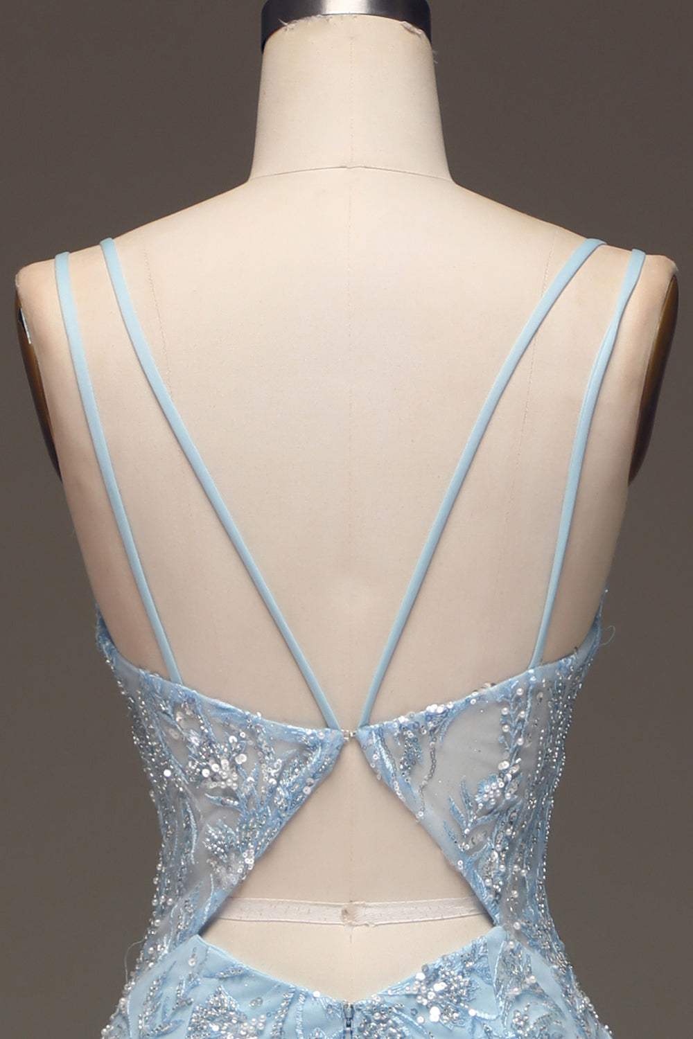 Blue Tulle Mermaid Ball Dress with Beaded