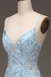 Blue Tulle Mermaid Ball Dress with Beaded