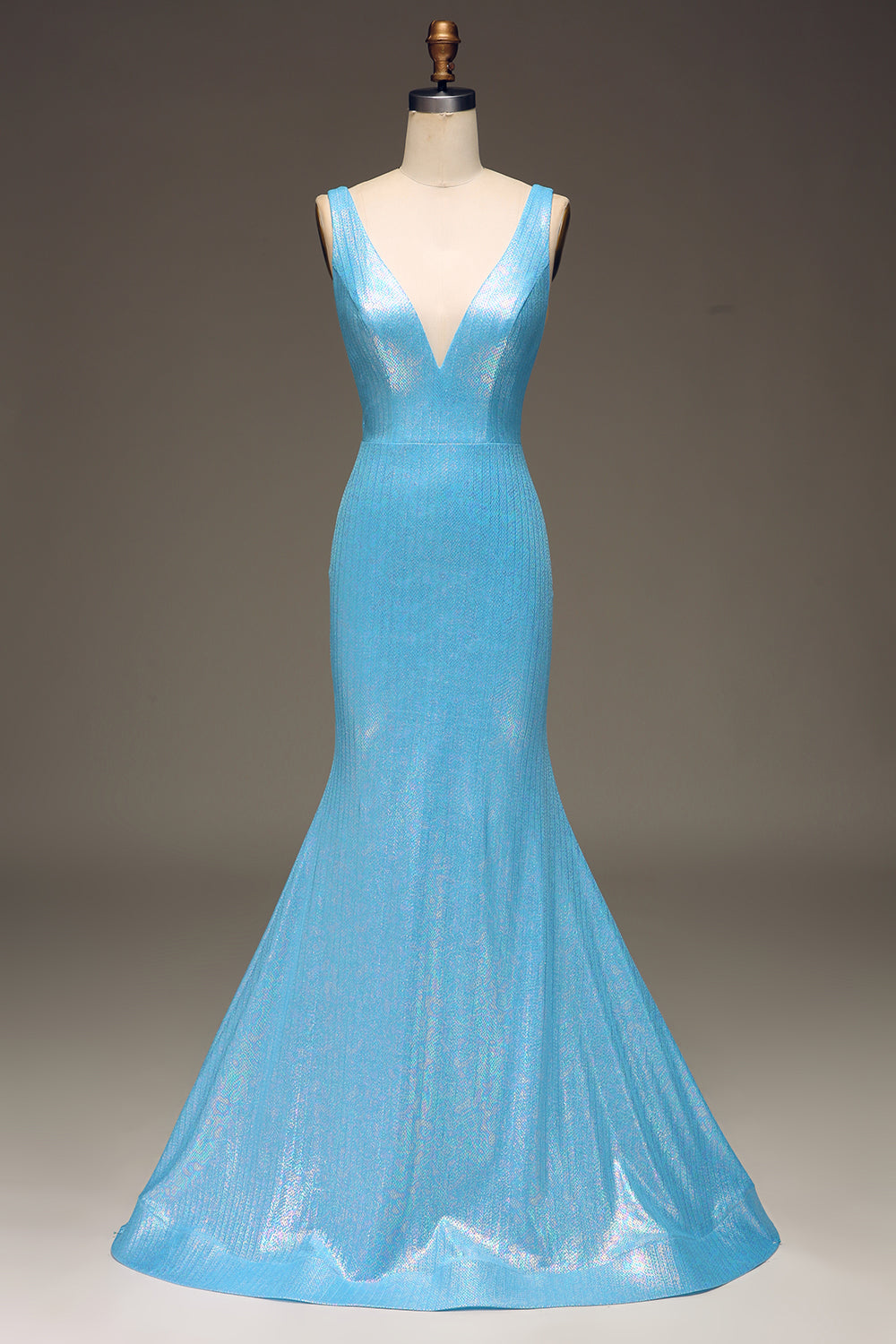 Glitter Blue Mermaid V-Neck Long Ball Dress