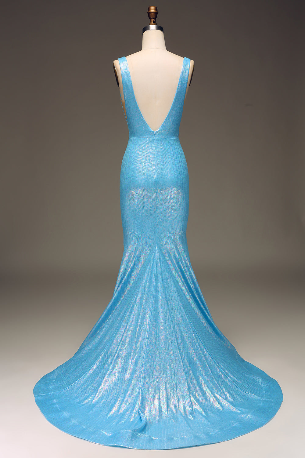 Glitter Blue Mermaid V-Neck Long Ball Dress