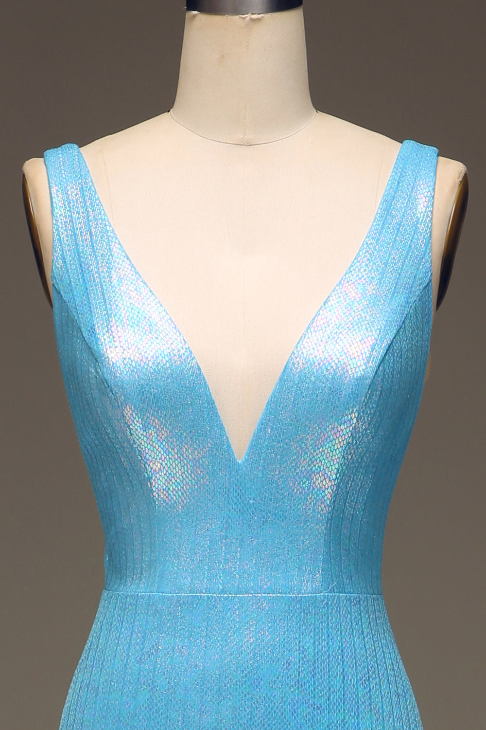 Glitter Blue Mermaid V-Neck Long Ball Dress