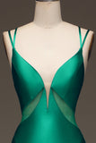 Green Deep V-neck Satin Mermaid Ball Dress with Lace-up Back