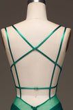 Green Deep V-neck Satin Mermaid Ball Dress with Lace-up Back