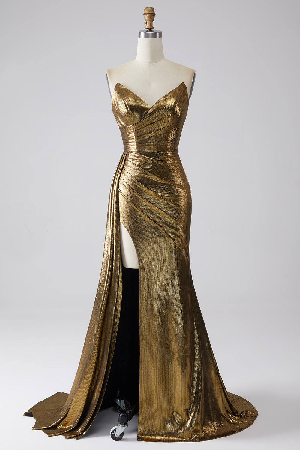 Sparkly Mermaid Golden Metallic Long Ball Dress with Slit
