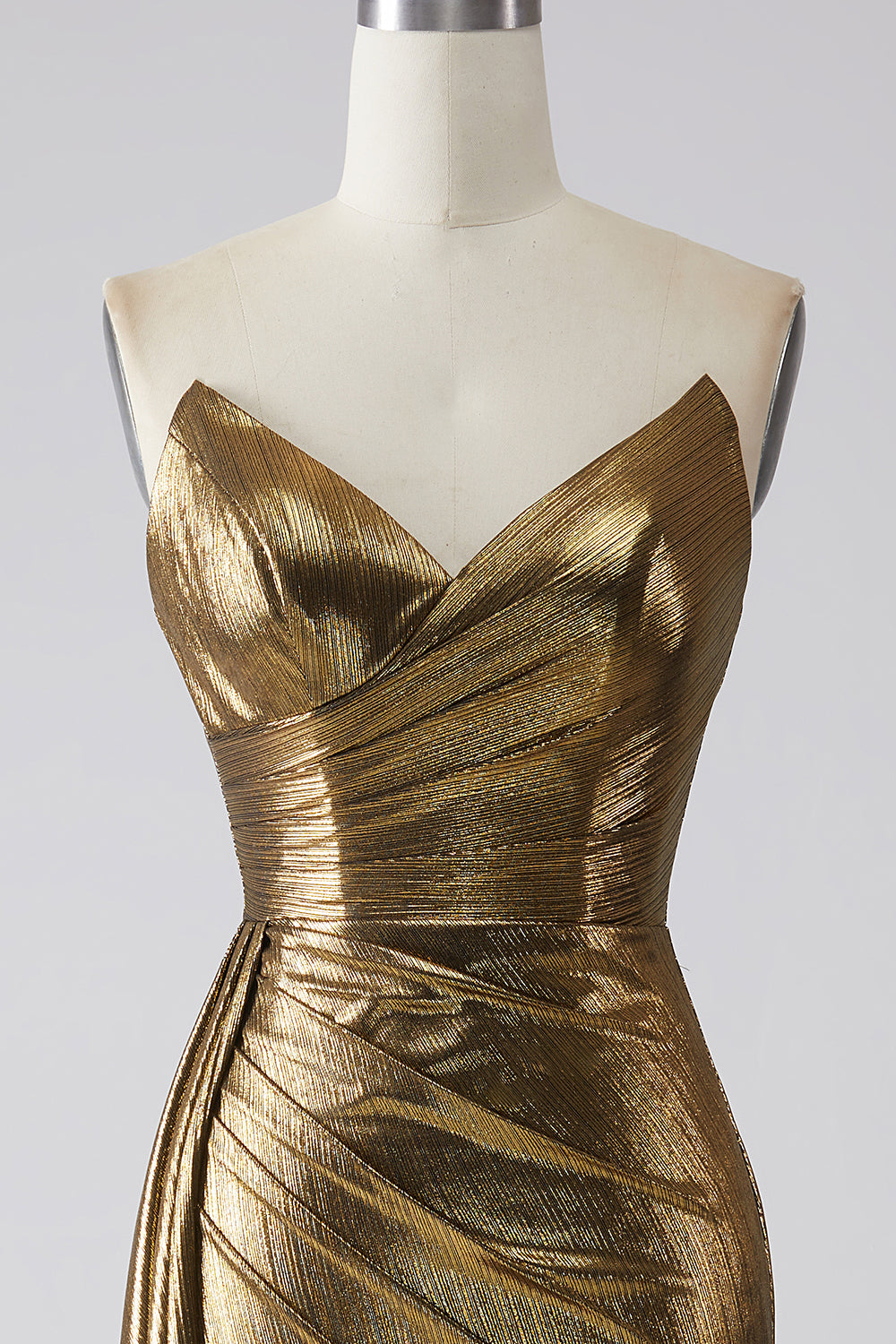 Sparkly Mermaid Golden Long Pleated Ball Dress with Slit