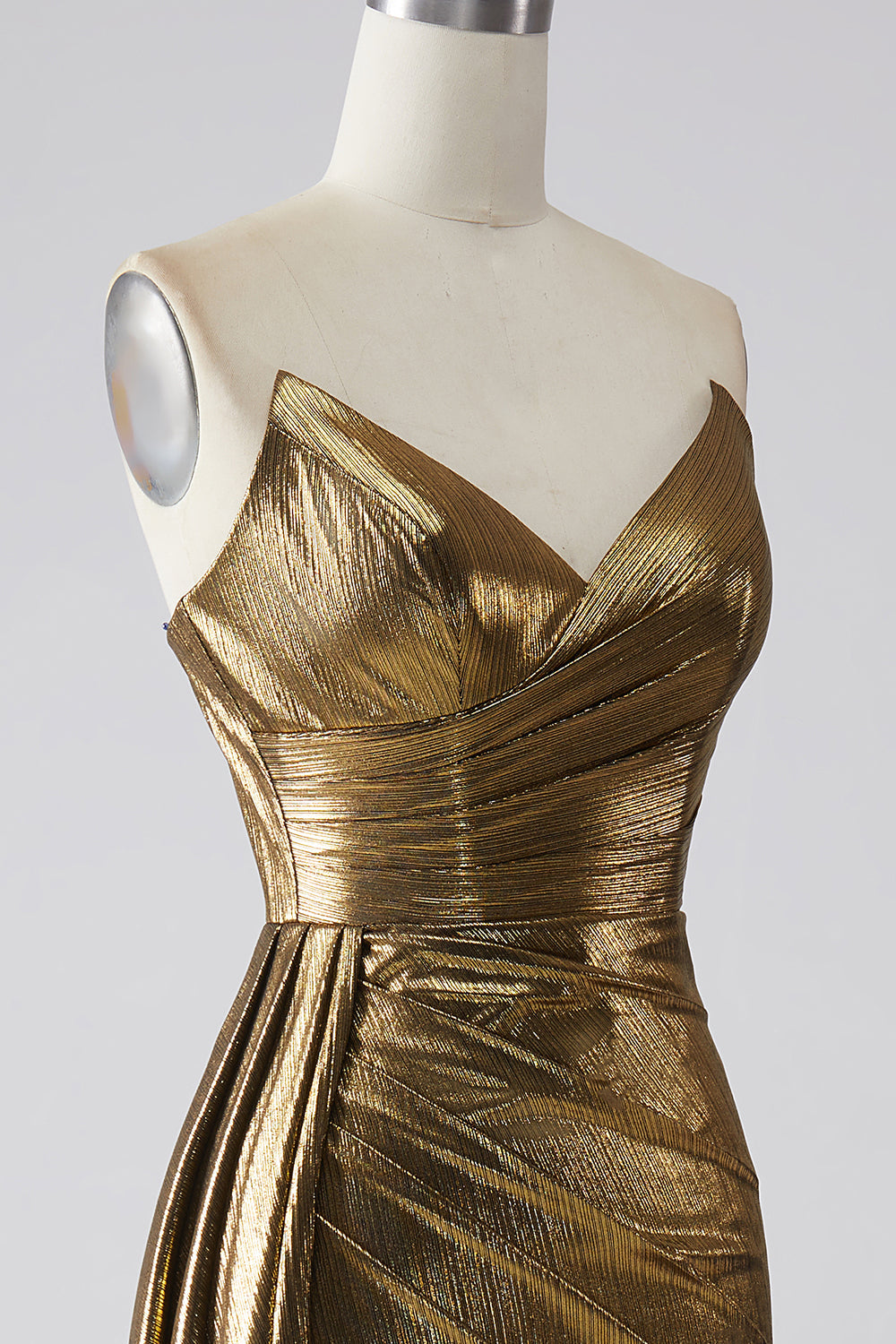 Sparkly Mermaid Golden Long Pleated Ball Dress with Slit