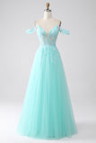 Light Green Spaghetti Straps Cold Shoulder Sequins Ball Dress