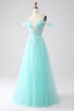 Light Green Spaghetti Straps Cold Shoulder Sequins Ball Dress