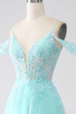 Light Green Spaghetti Straps Cold Shoulder Sequins Ball Dress