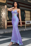 Stylish Mermaid Spaghetti Straps Purple Sequins Corset Ball Dress