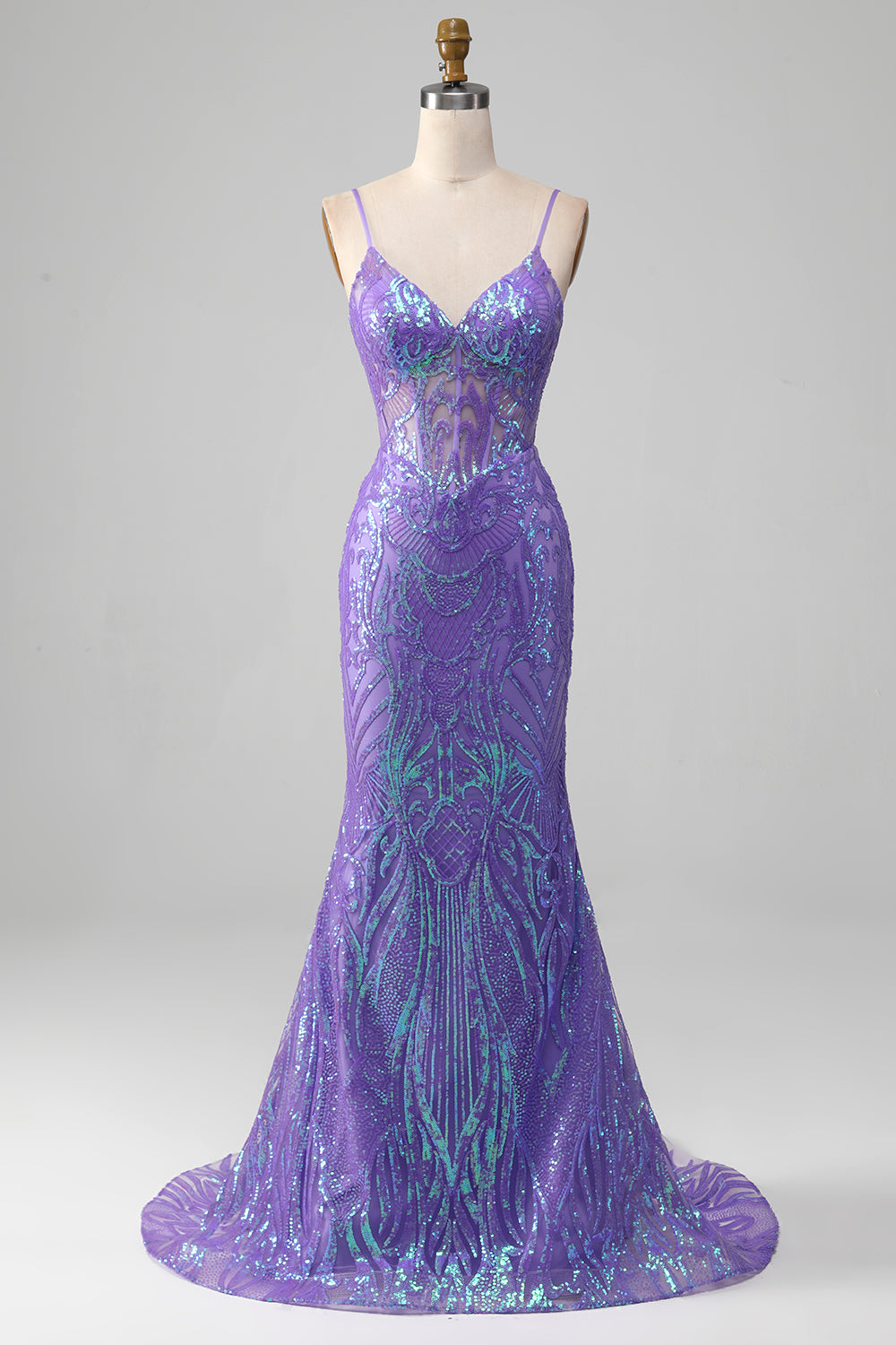 Mermaid Sparkly Purple Corset Sequin Long Ball Dress