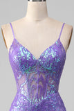 Mermaid Sparkly Purple Corset Sequin Long Ball Dress