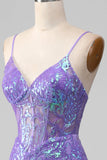 Mermaid Sparkly Purple Corset Sequin Long Ball Dress