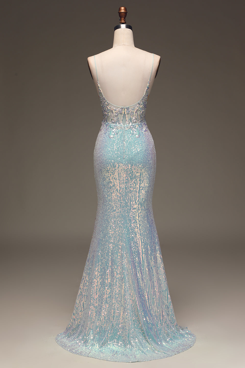 Sparkly Mermaid Grey Blue Ball Dress with Slit