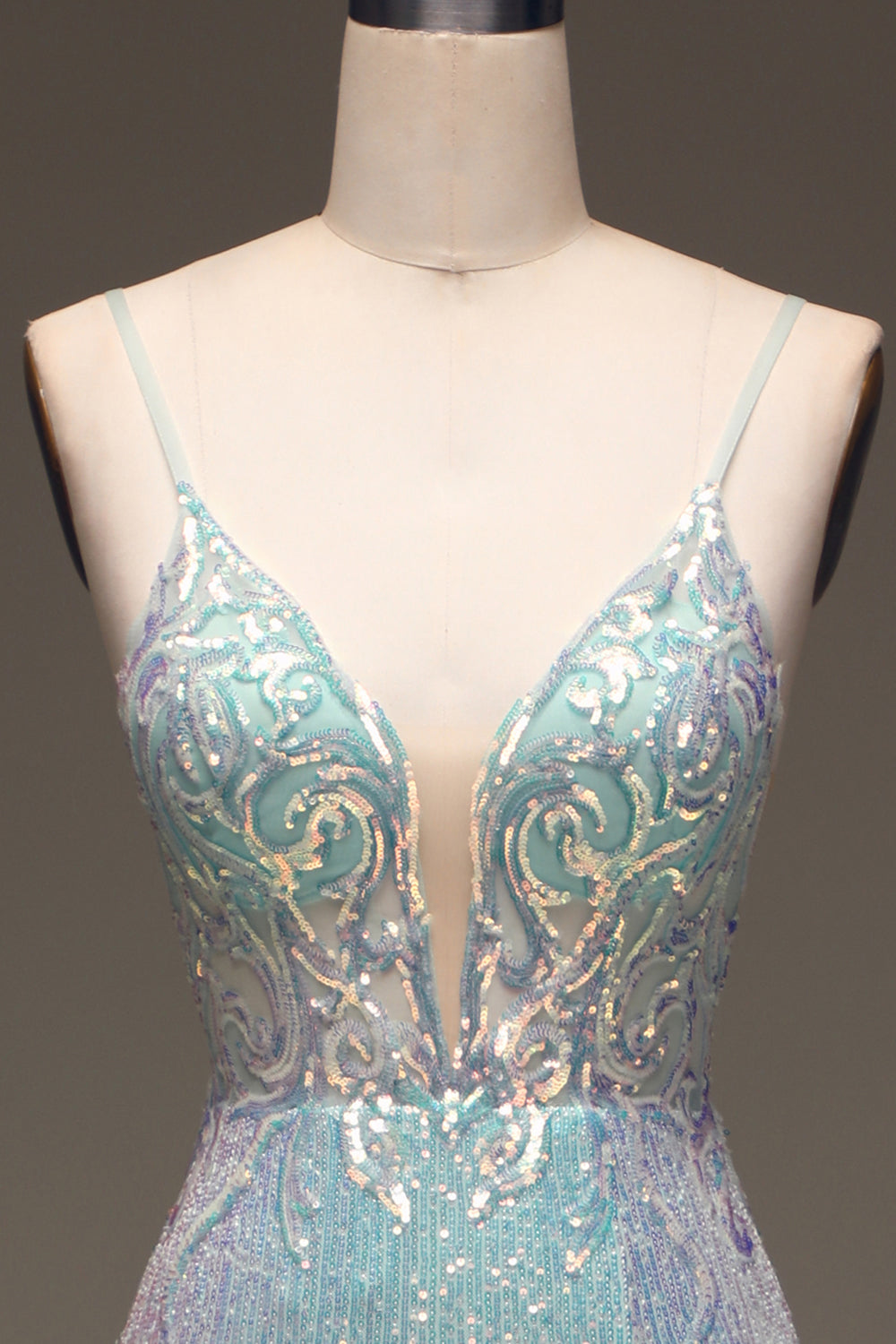 Sparkly Mermaid Grey Blue Ball Dress with Slit