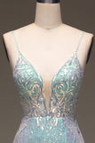 Sparkly Mermaid Grey Blue Ball Dress with Slit