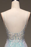 Sparkly Mermaid Grey Blue Ball Dress with Slit