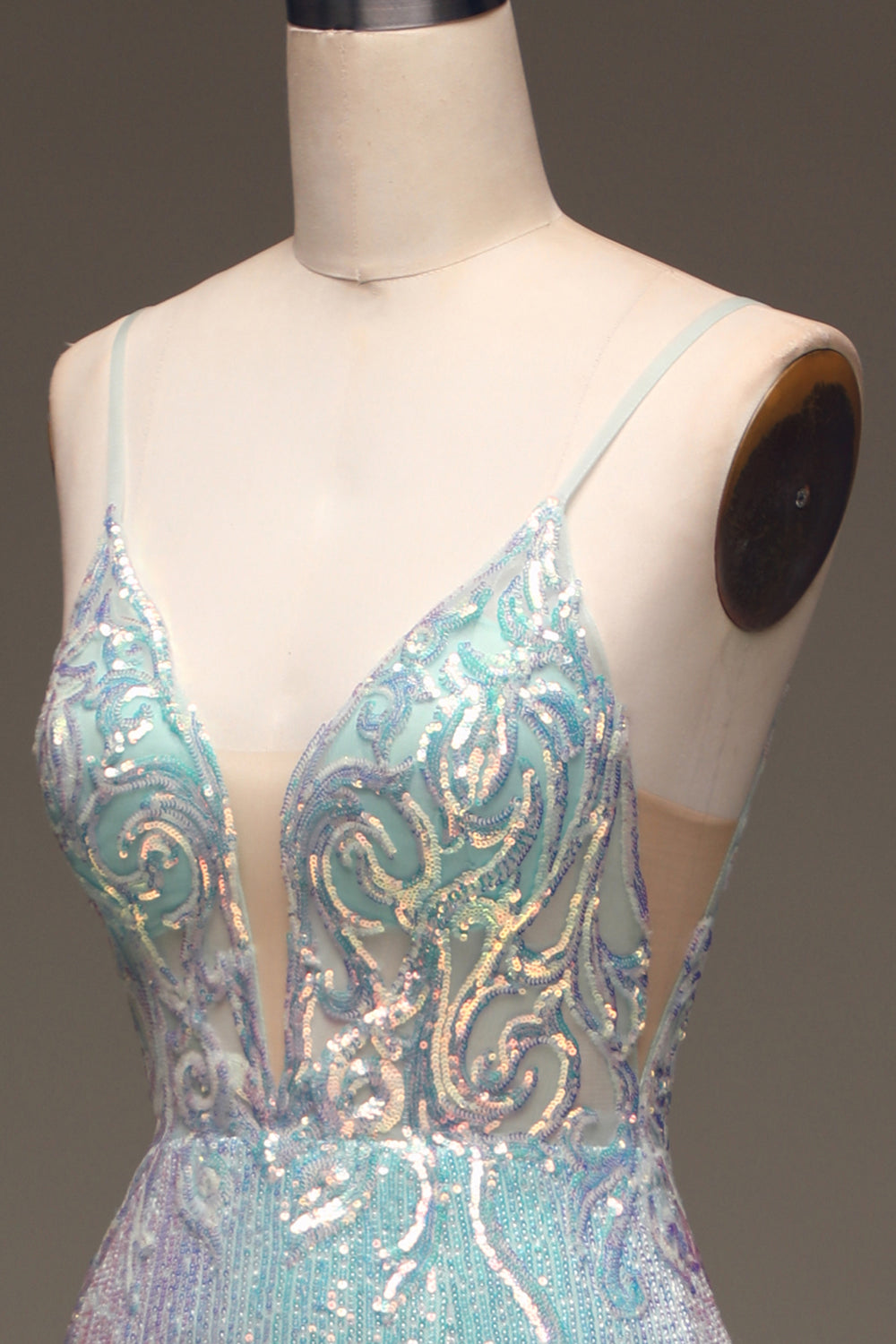 Sparkly Mermaid Grey Blue Ball Dress with Slit