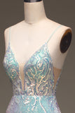 Sparkly Mermaid Grey Blue Ball Dress with Slit