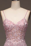 Glitter Blush Mermaid Spaghetti Straps Long Ball Dress with Beading